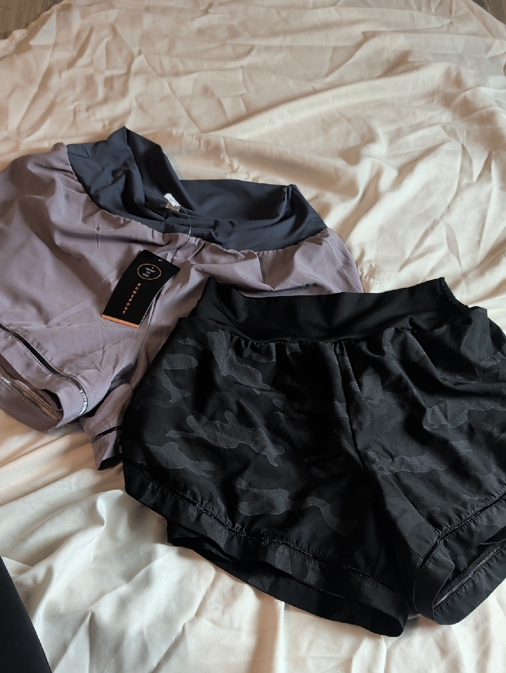 Women's Black Camo Athletic Shorts With Spandex Shorts Underneath Medium
